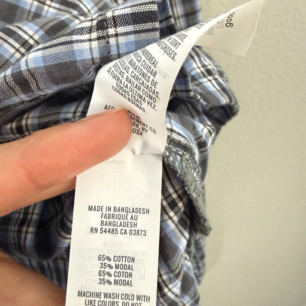 Aerie Plaid Cropped Button Up‎ Shirt Womens XS Blue Grey Long Sleeve Casual - Picture 5 of 8